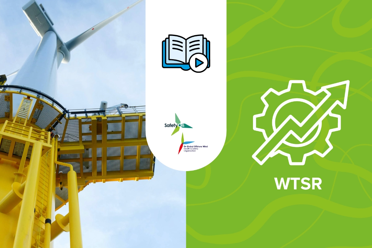Wind turbine with WTSR training and safety graphic